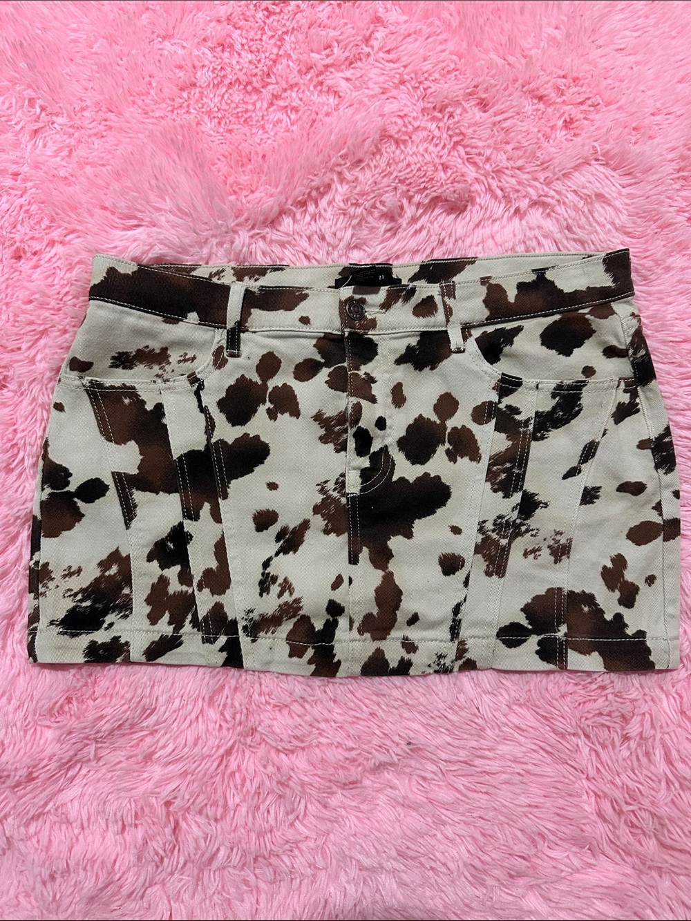 Forever 21 Brown and White Cow Print Denim Mini Skirt